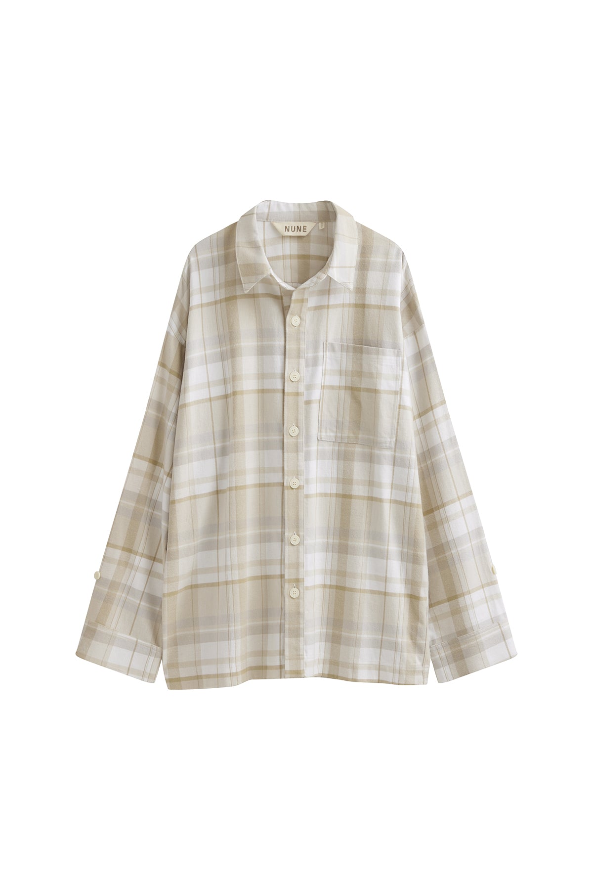 NUNE Long Sleeve Sleep Shirt Flannel (Oat Check)