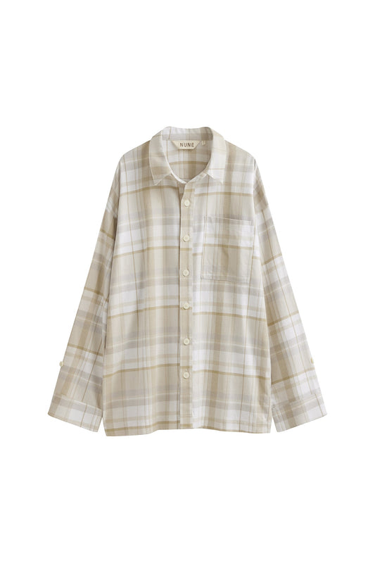 NUNE Long Sleeve Sleep Shirt Flannel (Oat Check)