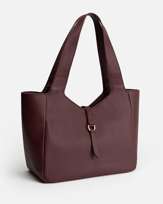 Image of Bags. Productname: The Daily Edited Maia Soft Shoulder Tote Berry Jam in Jam colour by brand - The Daily Edited
