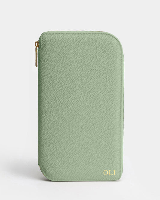 Image of Wallets & Money Clips. Product name - Olivia Family Travel Wallet Sage in Sage colour by brand - GROUP48