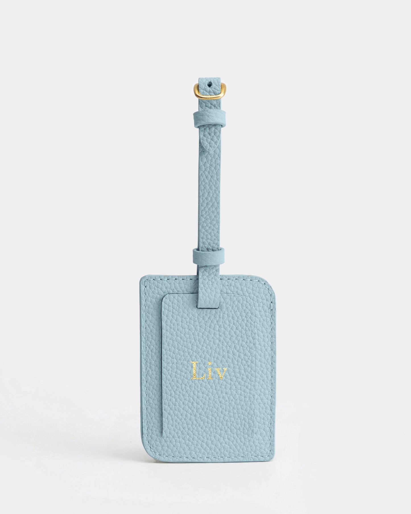 Image of Badge & Pass Holders. Product name - Olivia Luggage Tag Baby Blue in Blue colour by brand - The Daily Edited