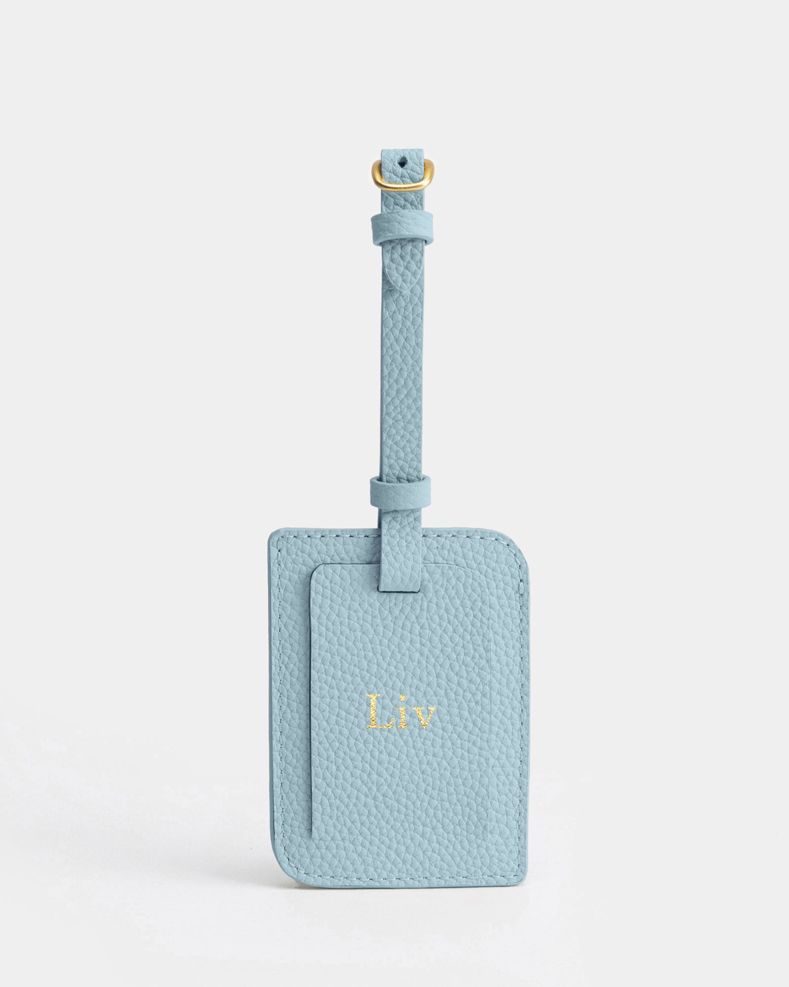 Image of Badge & Pass Holders. Product name - Olivia Luggage Tag Baby Blue in Blue colour by brand - The Daily Edited
