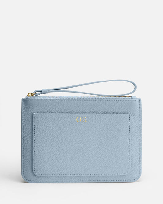 Image of Bags. Product name - Olivia Pouch Baby Blue in Blue colour by brand - The Daily Edited