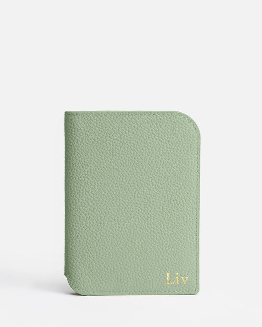 Image of Badge & Pass Holders. Product name - Olivia Passport Holder Sage in Sage colour by brand - GROUP48