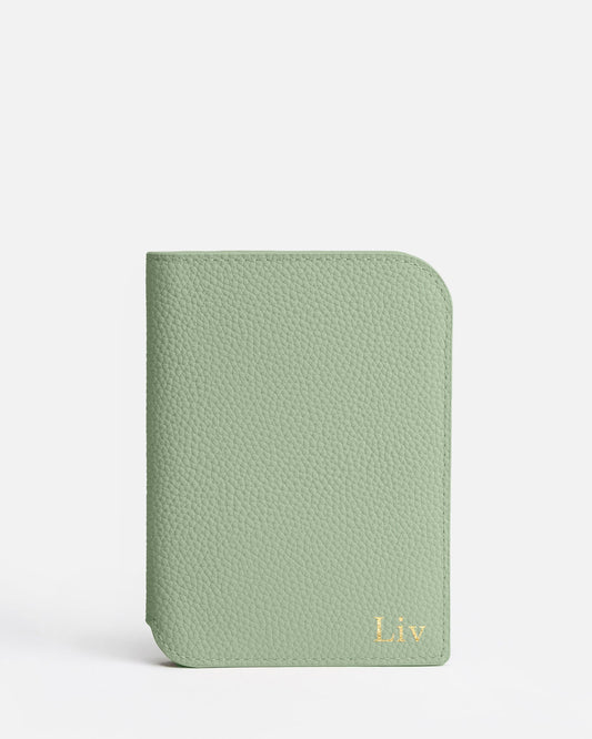 Image of Badge & Pass Holders. Product name - Olivia Passport Holder Sage in Sage colour by brand - The Daily Edited