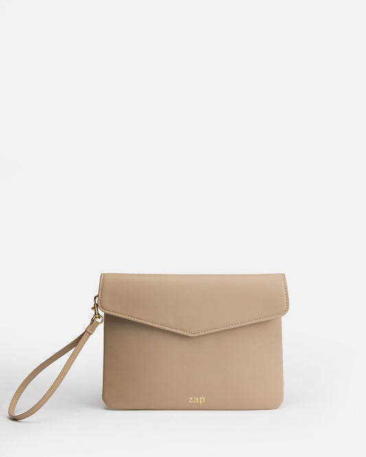 Image of Bags. Product name - Zaphia Clutch Pouch Irish Cream in Cream colour by brand - The Daily Edited
