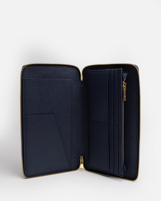 Image of Wallets & Money Clips. Product name - Essentials Zip Travel Wallet Navy in Navy colour by brand - The Daily Edited