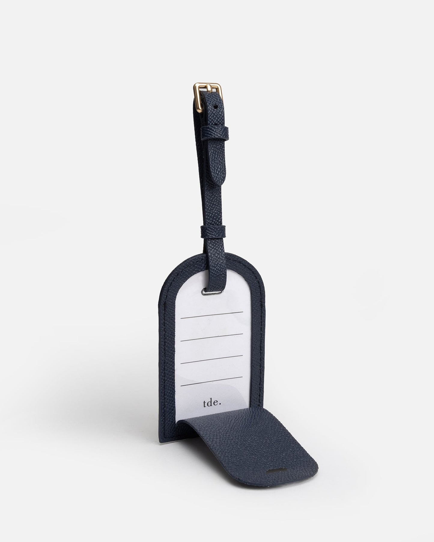 Image of Badge & Pass Holders. Product name - Essentials Square Luggage Tag Navy in Navy colour by brand - The Daily Edited