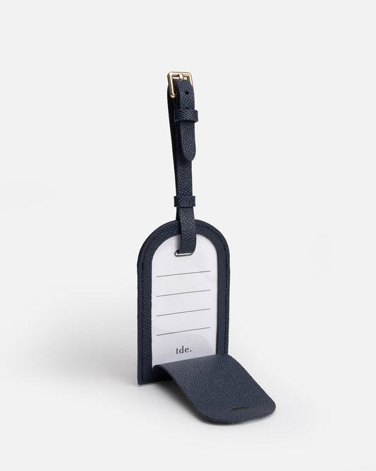 Image of Badge & Pass Holders. Product name - Essentials Square Luggage Tag Navy in Navy colour by brand - The Daily Edited