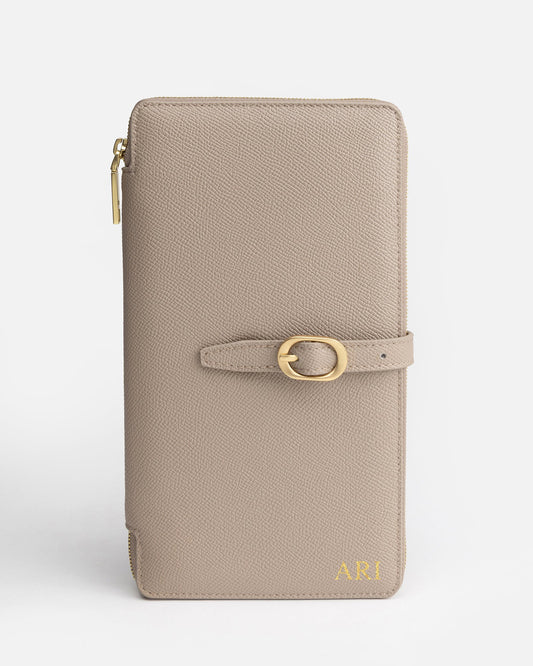 Image of Wallets & Money Clips. Product name - Aria Zip Travel Wallet Sepia in Sepia colour by brand - The Daily Edited