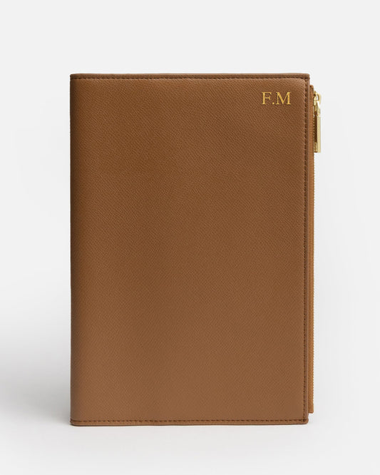 Image of Notebooks & Notepads. Product name - Essentials A5 Zip Compendium Tan in Tan colour by brand - The Daily Edited