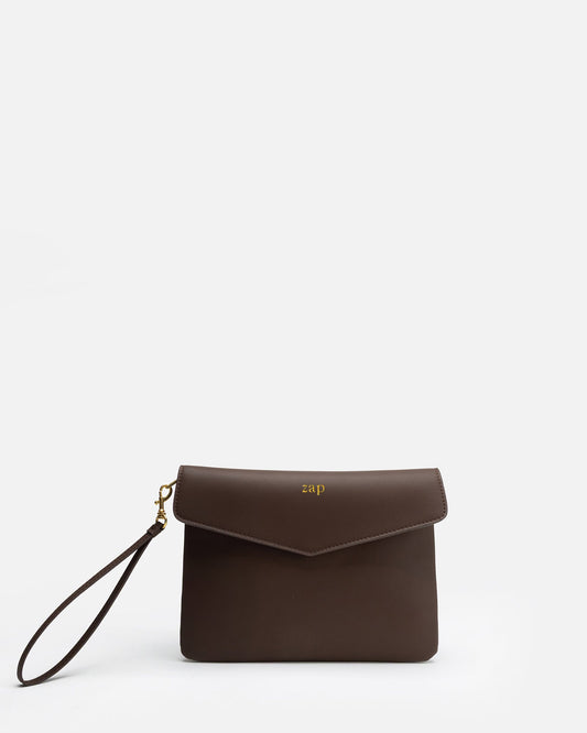 Image of Bags. Productname: Zaphia Clutch Pouch Cocoa in Cocoa colour by brand - The Daily Edited