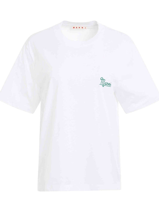 Image of a model wearing Tops. Productname: MARNI 3 Pack Logo T-Shirt in WHITE colour by brand - MARNI