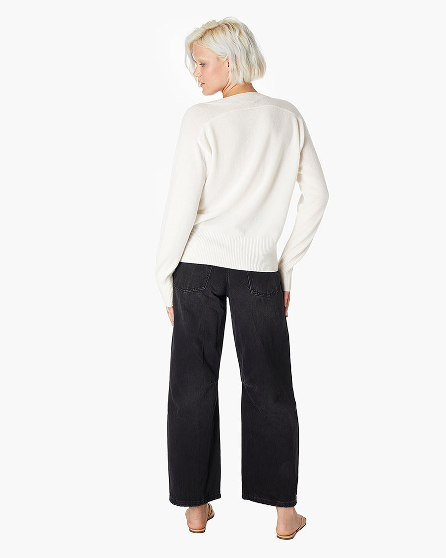 Cashmere V Neck Cardigan (Cream)