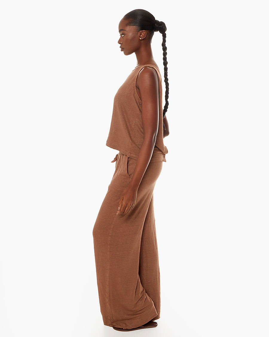 Image of a model wearing Tops. Productname: Brise d'été Tank Mocha in Mocha colour by brand - TKEES