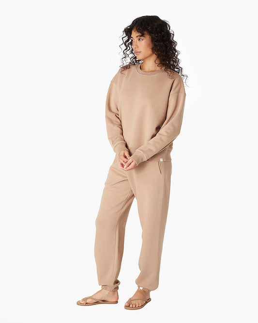 Image of a model wearing Tops. Productname: Air Whipped Crew Camel in Camel colour by brand - TKEES