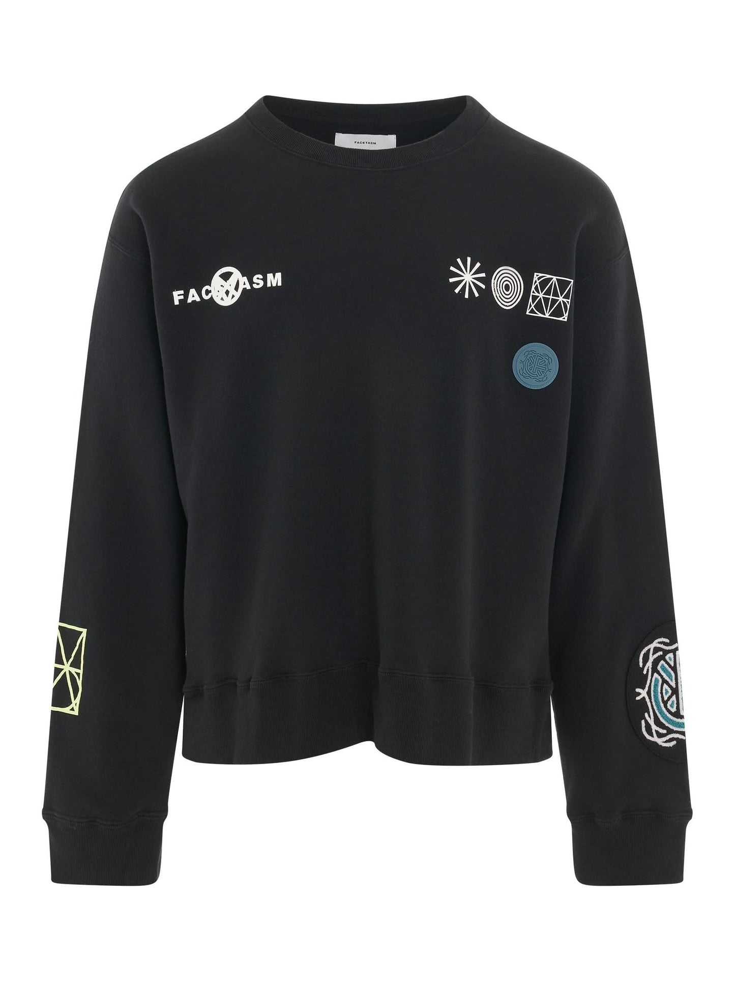 Image of a model wearing Outerwear. Productname: FACETASM Anarchy Crewneck in BLACK colour by brand - FACETASM