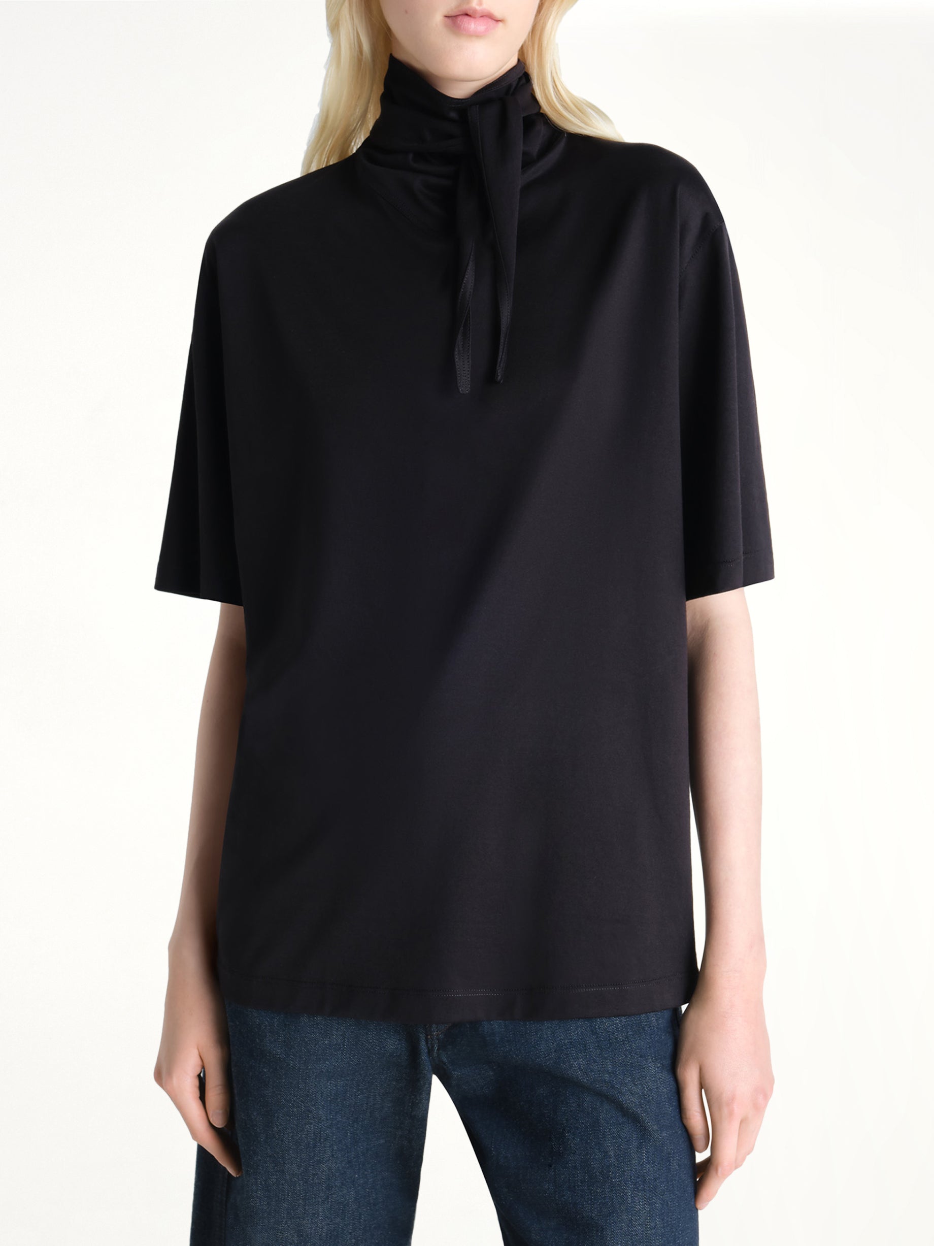 Image of T-Shirts. Product name - T-Shirt With Foulard in Black colour by brand - LEMAIRE