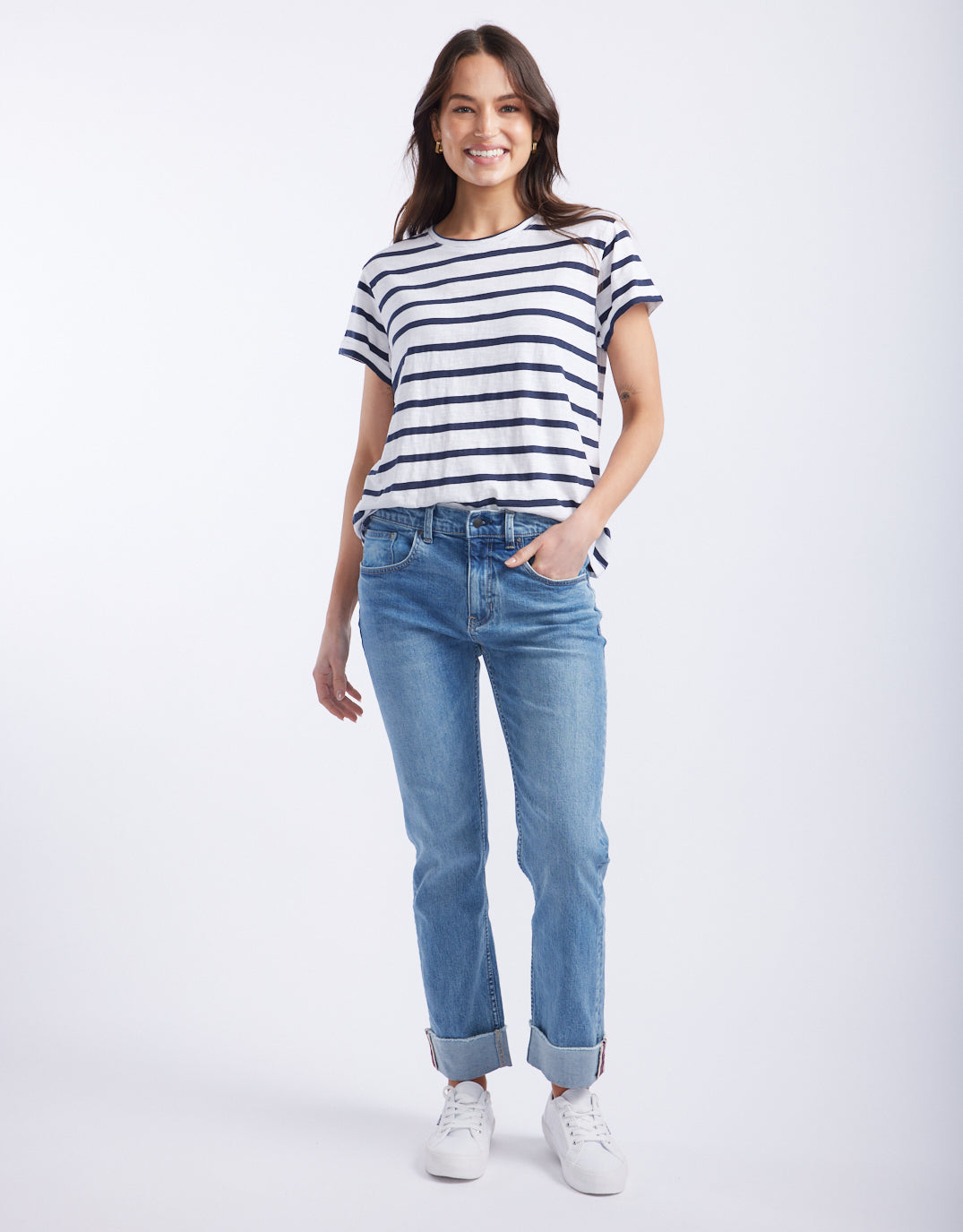 White & Co. Turn Back T-Shirt (White/Navy Stripe)