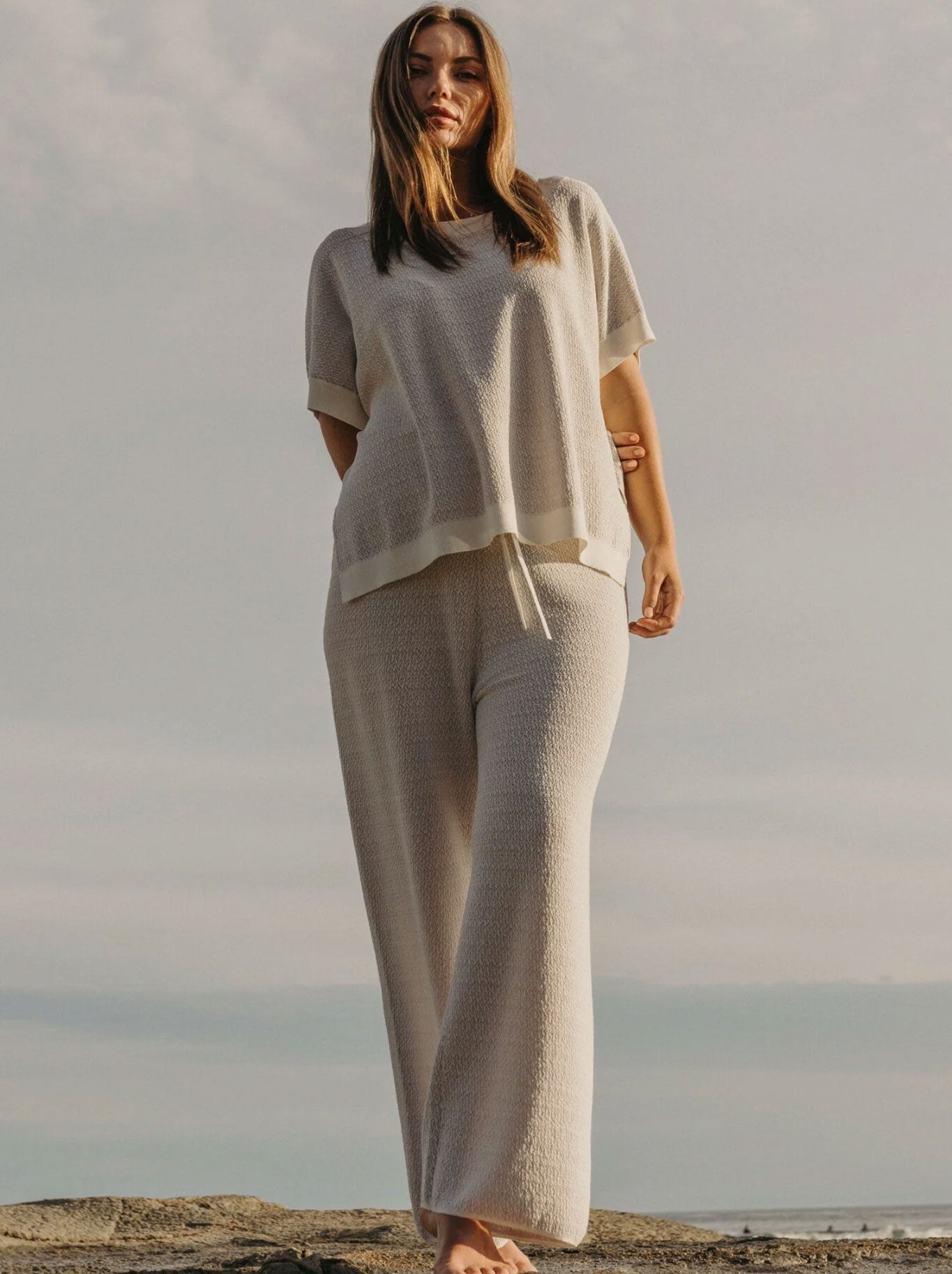 Talamaya Crepe Knitted Pant (Milk Silver Haze)