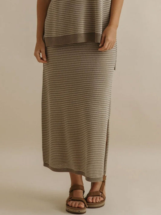 Talamaya Lattice Knitted Skirt (Khaki Gold)