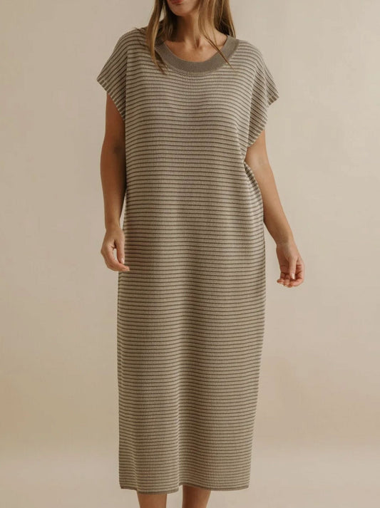 Image of Dresses. Productname: TALAMAYA LATTICE KNITTED DRESS in Khaki Gold colour by brand - Talamaya