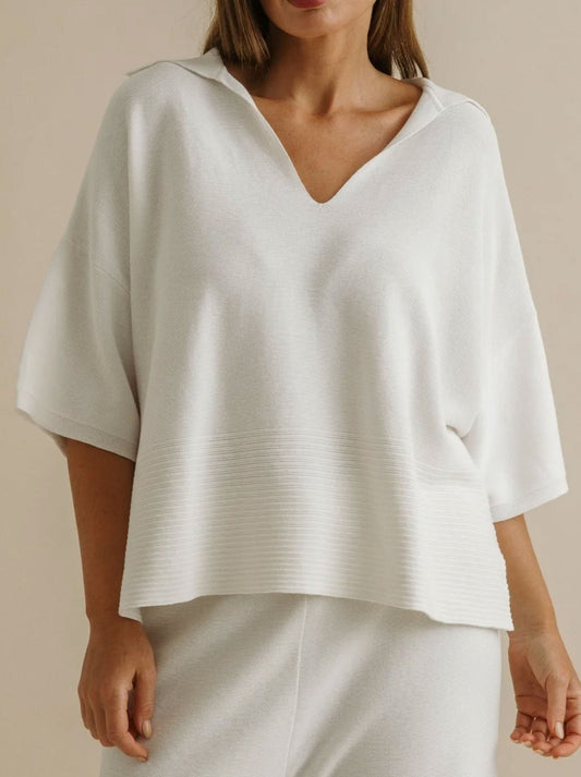 Image of a model wearing Outerwear. Productname: Talamaya Grace Summer Pullover in Milk colour by brand - Talamaya