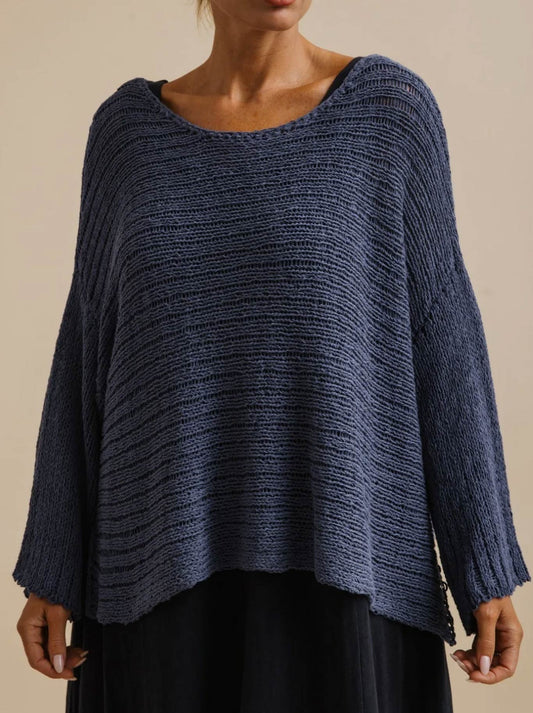 Image of a model wearing Outerwear. Product name - Talamaya Coast To Coast Pullover in Indigo colour by brand - Talamaya