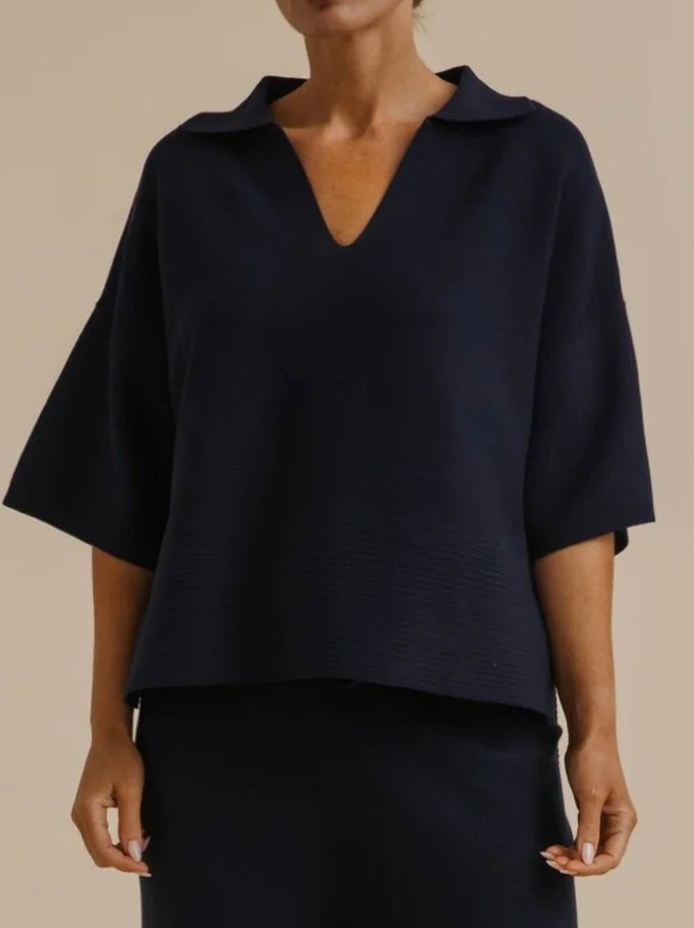 Image of a model wearing Outerwear. Product name - Talamaya Grace Summer Pullover in Pool colour by brand - Talamaya