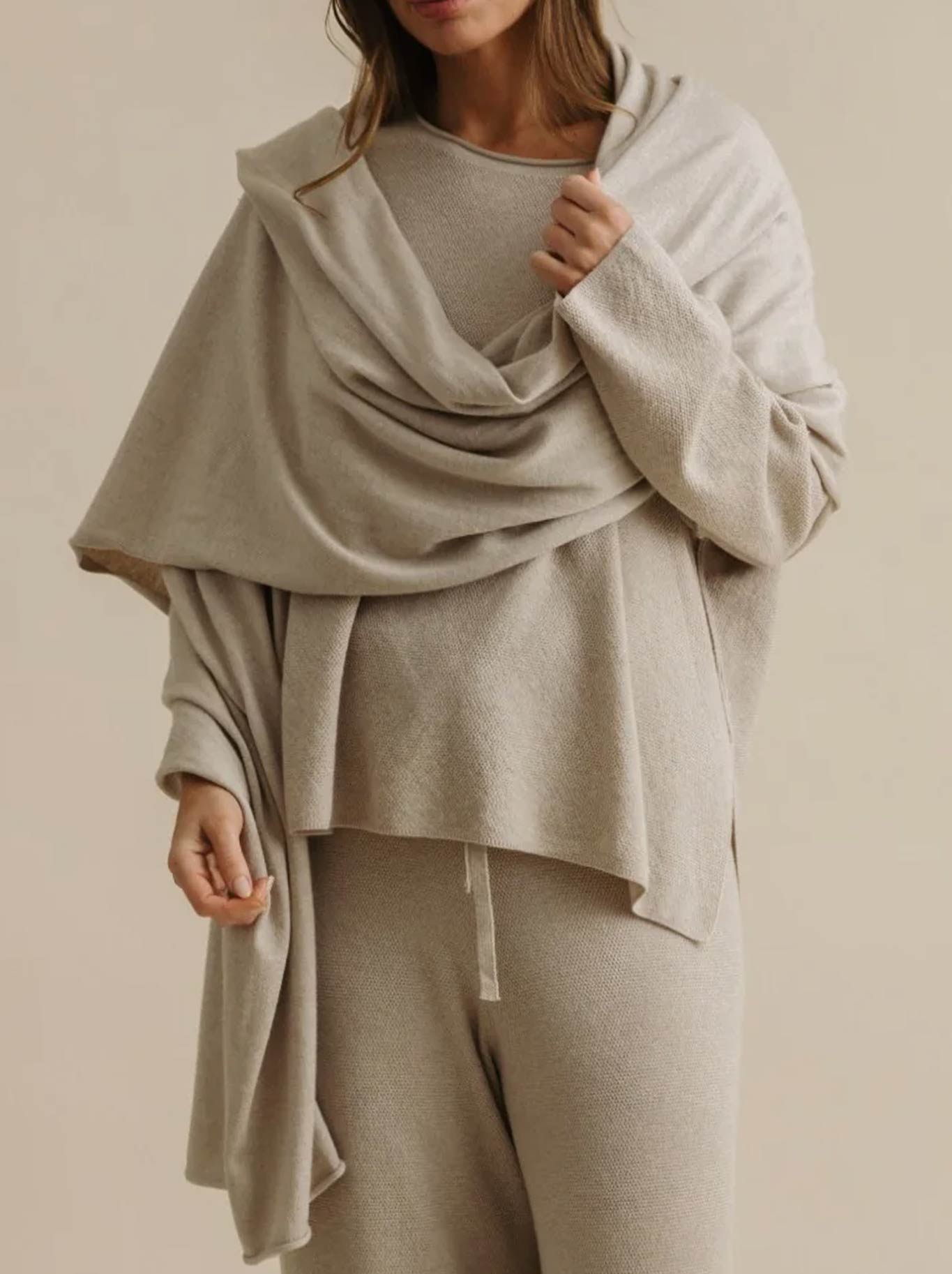 Image of Scarves & Shawls. Productname: Talamaya Winter Retreat Wrap in Wheat colour by brand - Talamaya