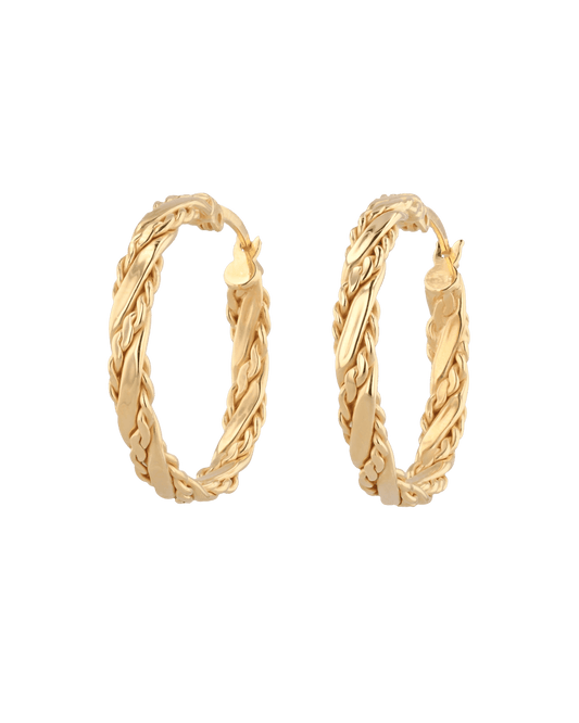 Image of Earrings. Product name - Tango Gold Hoop Earrings in colour by brand - LAVANA