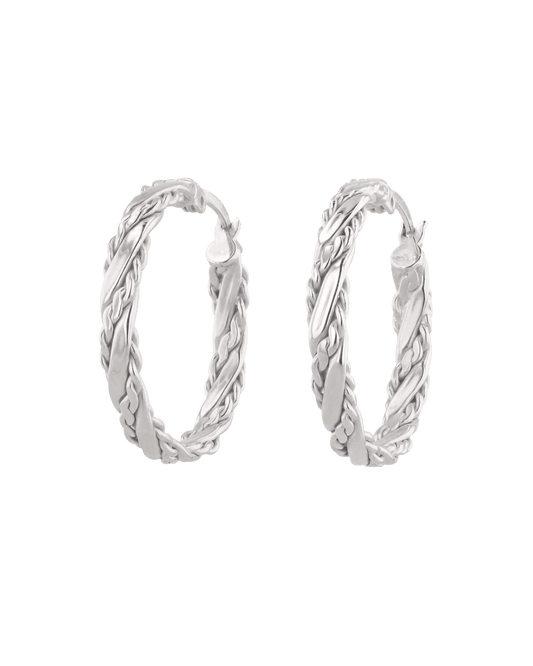 Image of Earrings. Product name - Tango Silver Hoop Earrings in colour by brand - LAVANA