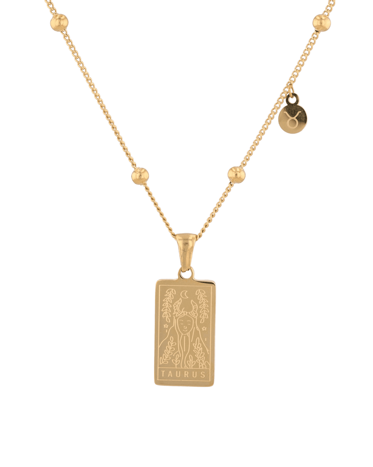 Image of Necklaces. Product name - Taurus Gold Zodiac Tag Necklace in colour by brand - LAVANA