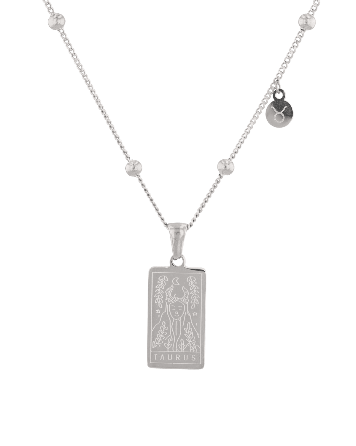 Image of Necklaces. Product name - Taurus Silver Zodiac Tag Necklace in colour by brand - LAVANA