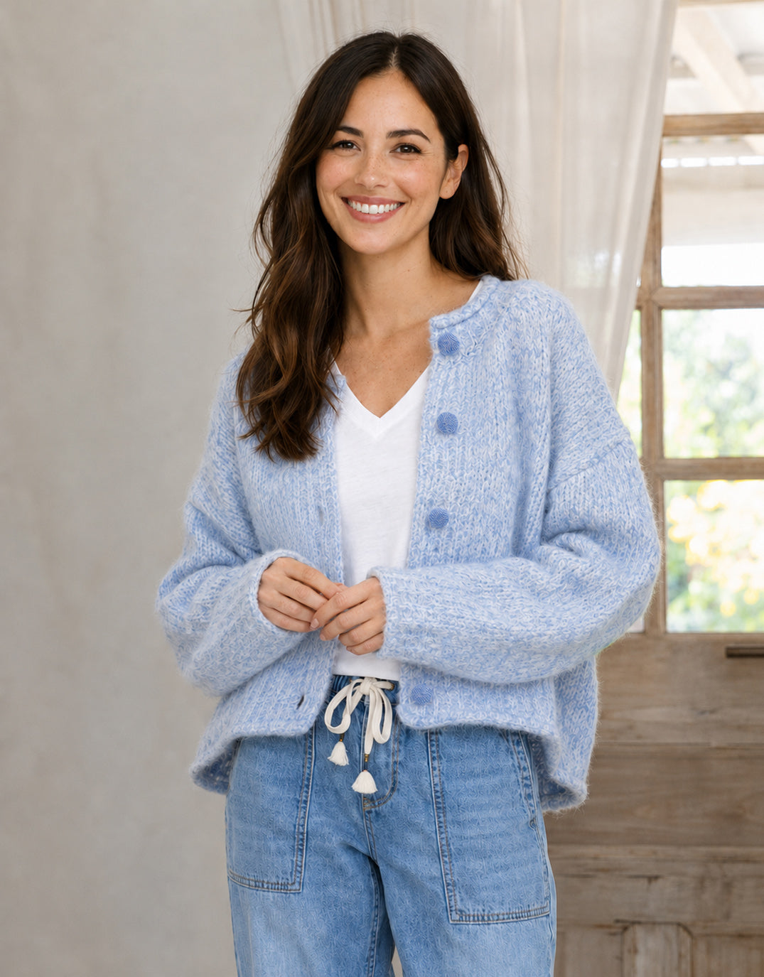 132 Fashion Taylor Wool Blend Cardi (Blue/White)
