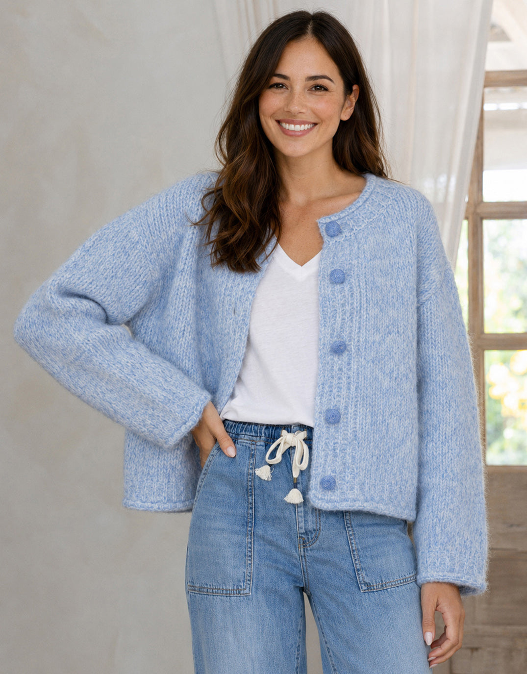 132 Fashion Taylor Wool Blend Cardi (Blue/White)