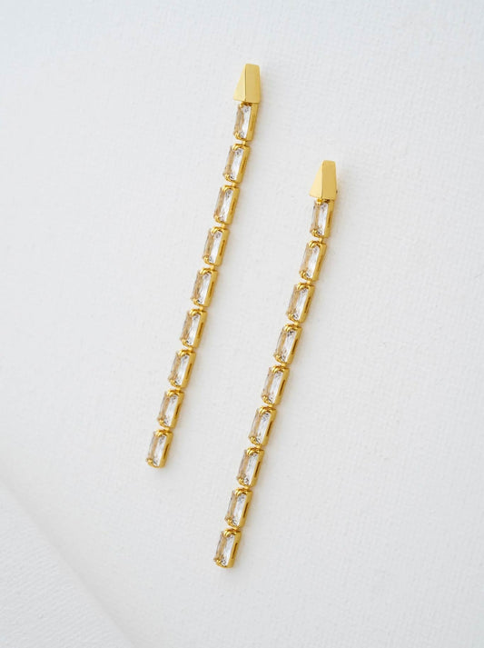 Image of Earrings. Product name - TED BAKER ISALIE BAGUETTE CRYSTAL EARRINGS in Gold colour by brand - Ted Baker