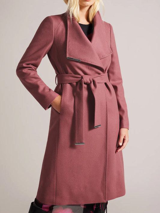 Image of a model wearing Outerwear. Productname: TED BAKER ROSE LONG COAT in Black colour by brand - Ted Baker