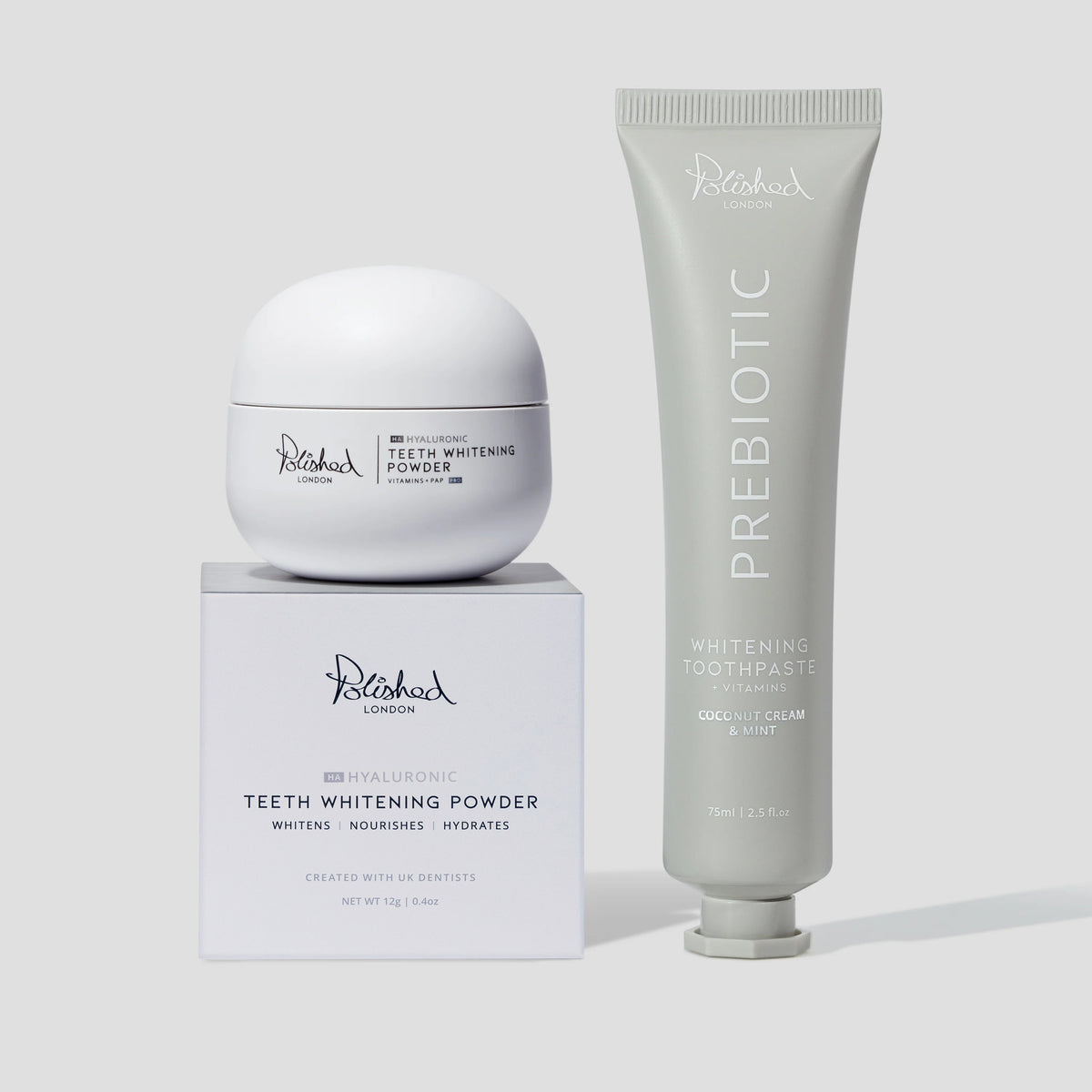 Polished London Teeth Whitening Powder & Prebiotic Toothpaste Coconut Bundle