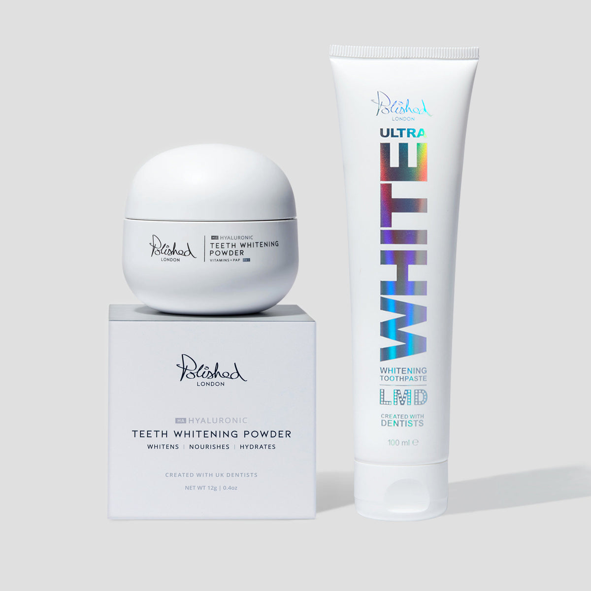 Image of Teeth Whiteners. Product name - Teeth Whitening Powder And Toothpaste Bundle in colour by brand - Polished London