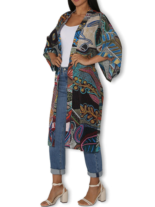 The Artists Label Abundance Of The Bush Long Silk Kimono (Multi)