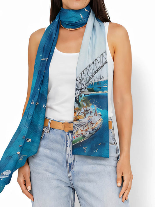 Image of Scarves & Shawls. Product name - The Artists Label Around The Bay Scarf in Print colour by brand - The Artist Label