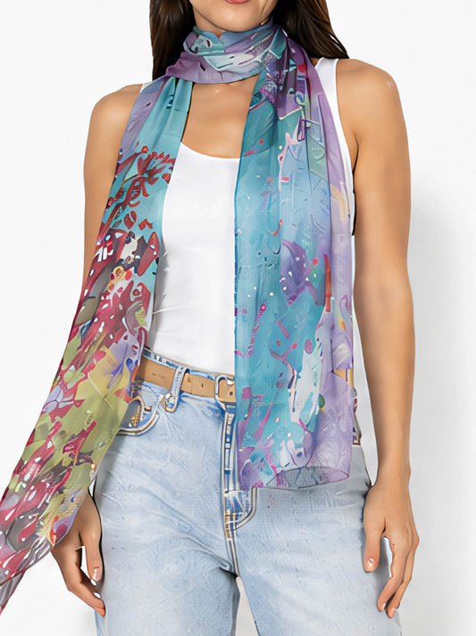 Image of Scarves & Shawls. Product name - The Artists Label Sydney Harbour In Spring Silk Scarf in Print colour by brand - The Artist Label