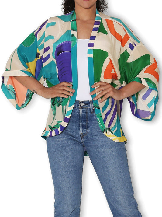 Image of Accessories. Product name - The Artists Label Collage Of Toucan Silk Kimono in Print colour by brand - The Artist Label