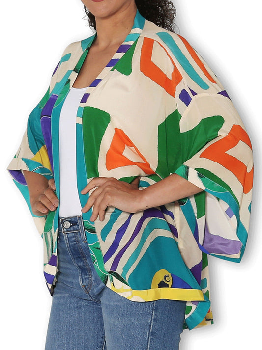 The Artists Label Collage Of Toucan Silk Kimono (Print)