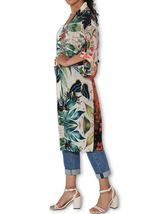 The Artists Label Splendour Of The Peacock Silk Long Kimono (Print)