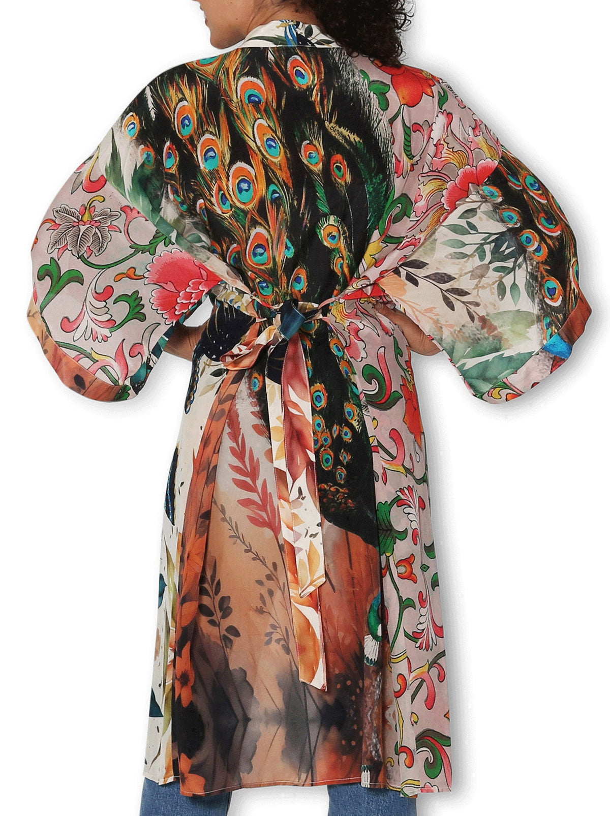 The Artists Label Splendour Of The Peacock Silk Long Kimono (Print)