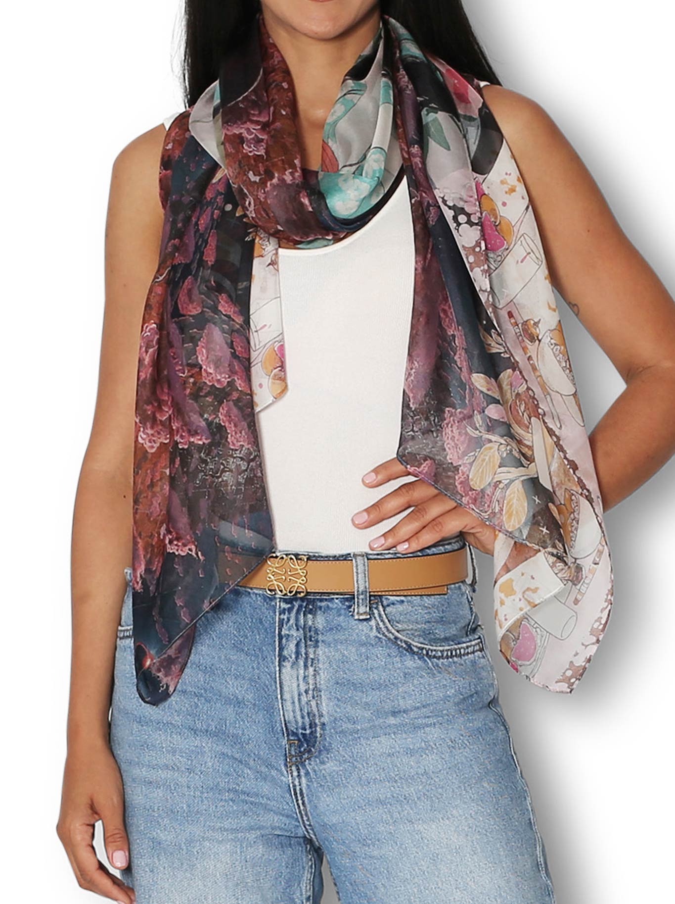 Image of Scarves & Shawls. Productname: The Artists Label Sunset In Japan Silk Scarf in Print colour by brand - The Artist Label
