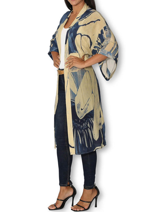 The Artists Label An Evening In Portugal Long Silk Kimono (Print)