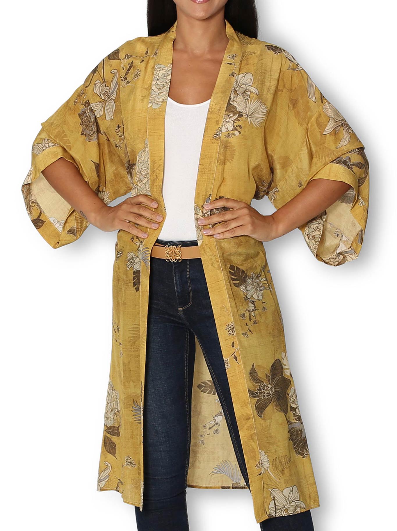 Image of Accessories. Product name - THE ARTISTS LABEL ORIENTE FOULARD LONG SILK KIMONO in Multi colour by brand - The Artist Label